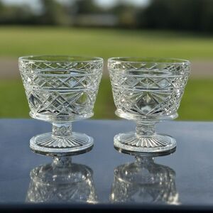 2 pcs Vintage Hazel Atlas Glass Gothic Big Top Peanut Butter Footed Sherbet Cup‎